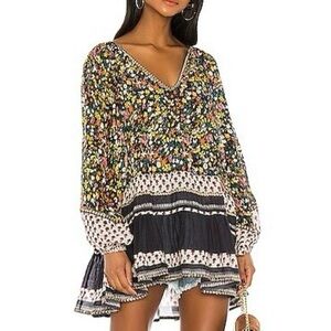 Free People Gardenia Floral Tunic Top Black Combo Sz S MWT